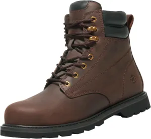 NINGO Steel Toe Work Boots for Men, Waterproof Comfortable Leather Industrial & Construction Boots, Oil & Slip Resistance Safety Shoes with EH Protection, for Outdoor Factories Warehouses Farms