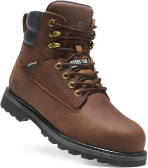 NINGO Steel Toe Work Boots for Men, Waterproof Comfortable Leather Industrial & Construction Boots, Oil & Slip Resistance Safety Shoes with EH Protection, for Outdoor Factories Warehouses Farms