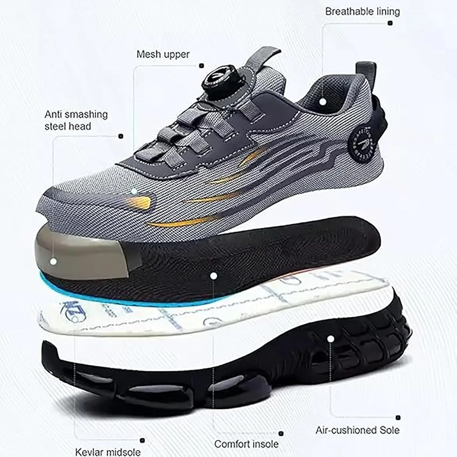 Noozier Safety Shoes, Noozier Safety Shoes Mens Steel Toe, Velva Secured Shoe, Comfortable Puncture Proof Sneakes Boots Air Cushion