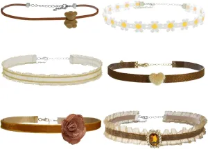 Nova&Aria Chokers Set For Women Heart Choker Necklaces Flower Pendant Velvet Cute Pink Turquoise Blue White Black Choker Necklace Christmas Colorful Lace Chokers