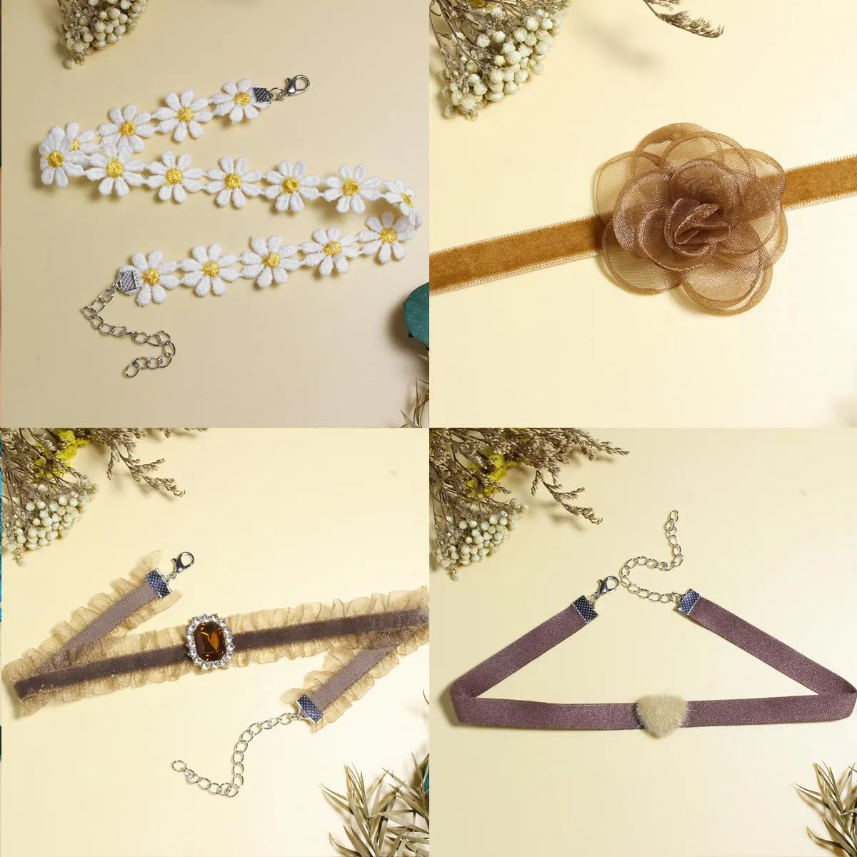 Nova&Aria Chokers Set For Women Heart Choker Necklaces Flower Pendant Velvet Cute Pink Turquoise Blue White Black Choker Necklace Christmas Colorful Lace Chokers