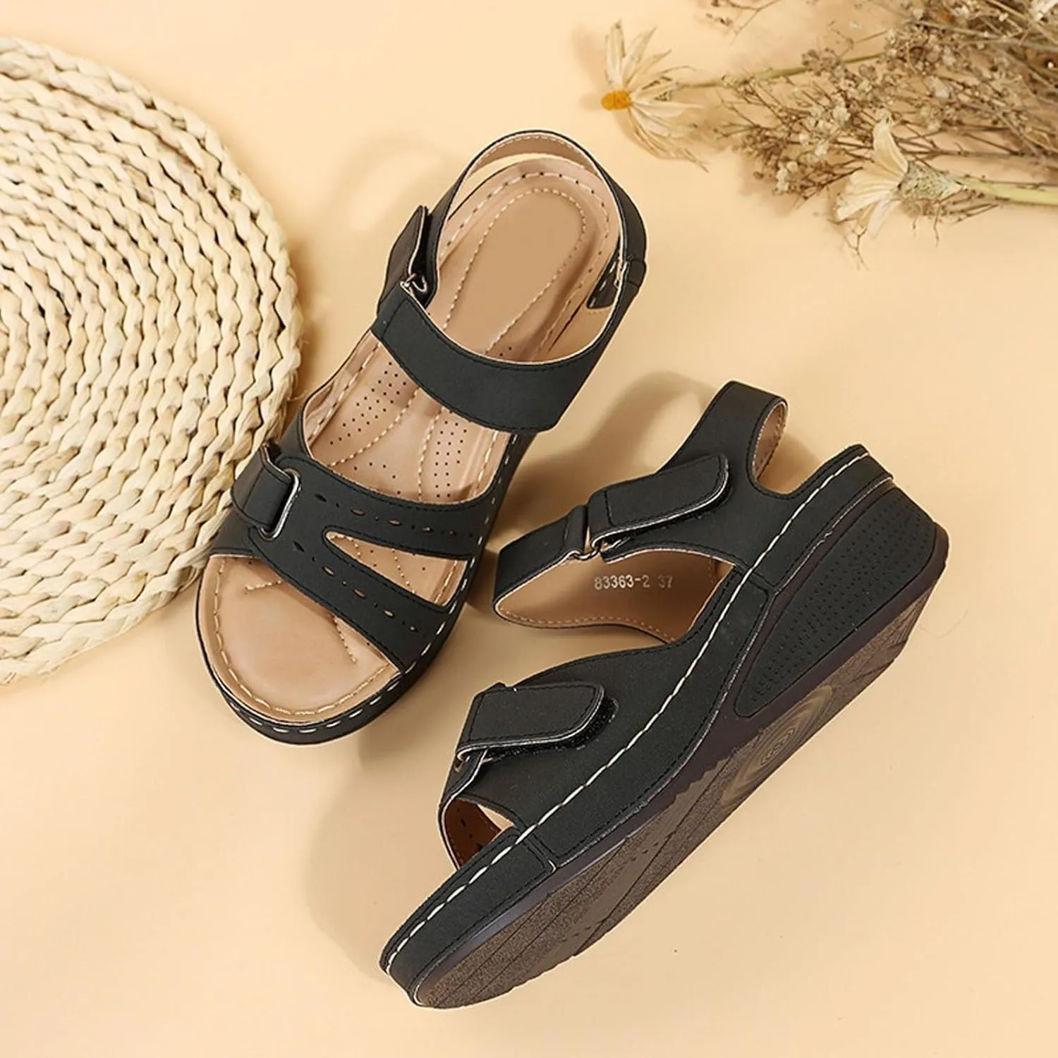 Novafortress Soft & Stylish Wedge Sandals For Effortless Comfort, Women Leather Orthopedic Walking Platform Sandals