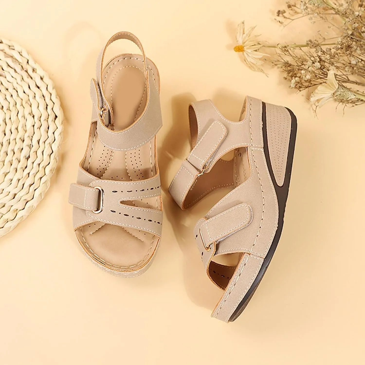 Novafortress Soft & Stylish Wedge Sandals For Effortless Comfort, Women Leather Orthopedic Walking Platform Sandals