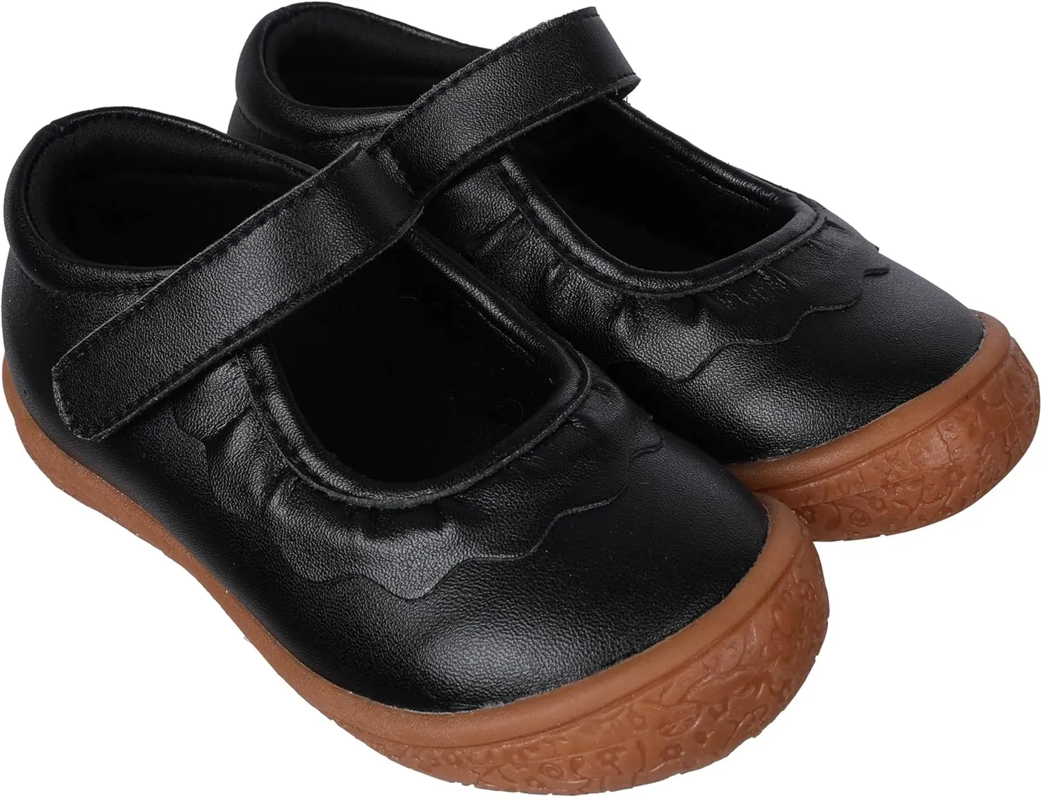 Oomphies Amina Leather Mary Jane Shoes for Girls  Ruffled Dress Shoes with Hook & Loop Closure, Soft Cushion Footbed