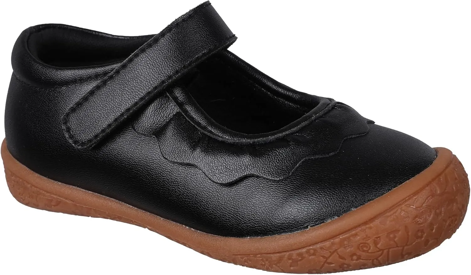 Oomphies Amina Leather Mary Jane Shoes for Girls  Ruffled Dress Shoes with Hook & Loop Closure, Soft Cushion Footbed
