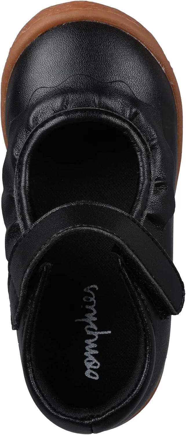 Oomphies Amina Leather Mary Jane Shoes for Girls  Ruffled Dress Shoes with Hook & Loop Closure, Soft Cushion Footbed