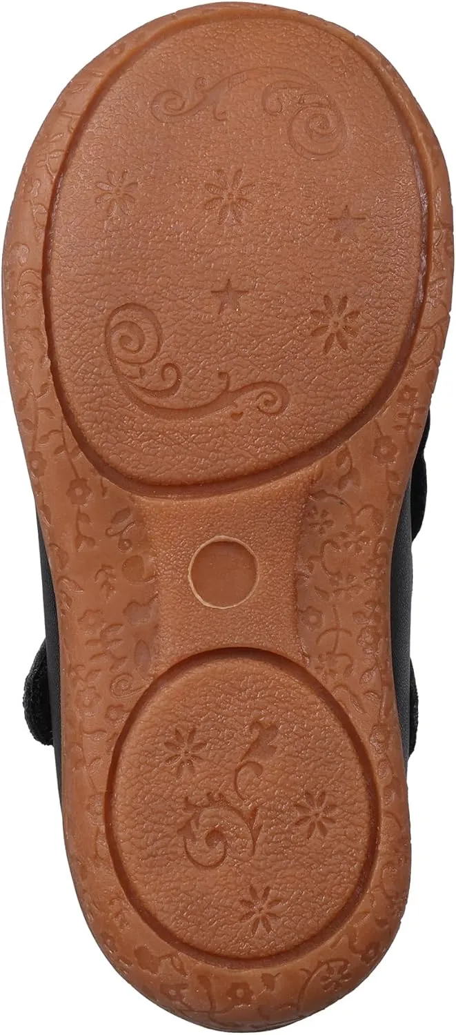 Oomphies Amina Leather Mary Jane Shoes for Girls  Ruffled Dress Shoes with Hook & Loop Closure, Soft Cushion Footbed