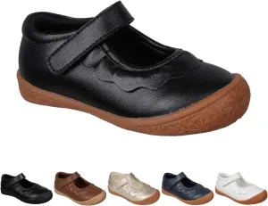 Oomphies Amina Leather Mary Jane Shoes for Girls  Ruffled Dress Shoes with Hook & Loop Closure, Soft Cushion Footbed