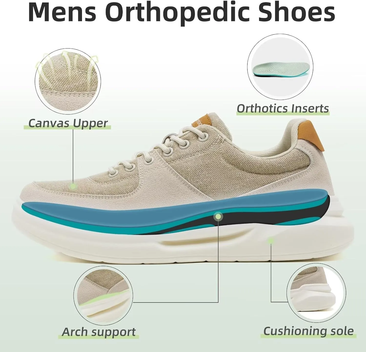 OrthoComfoot Men's Orthopedic Fashion Sneakers for Plantar Fasciitis: Comfortable Walking Shoes with Arch Support, Casual Cushion Orthotic Shoes for Foot and Heel Pain Relief