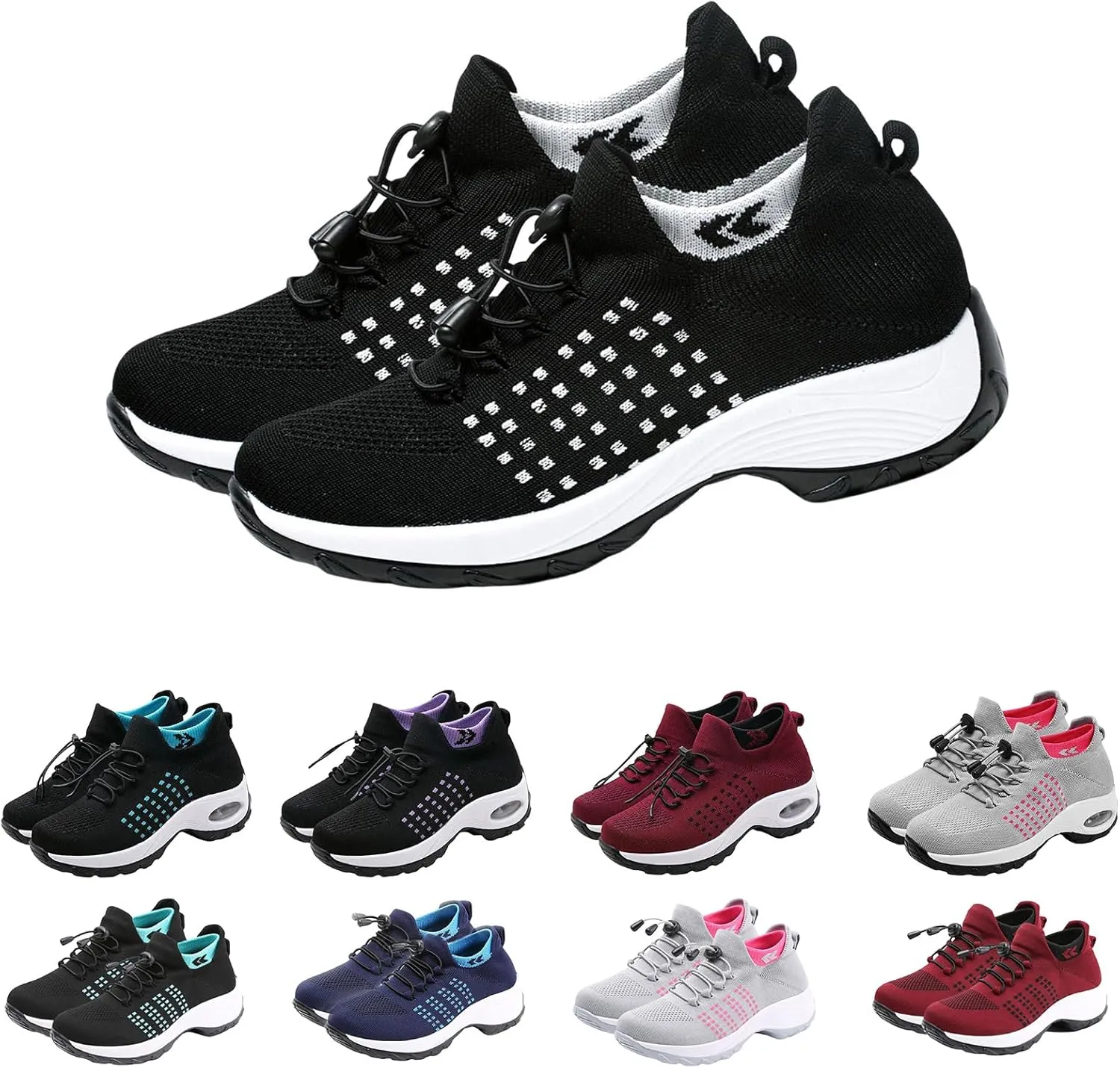 Orthopedic Sneakers for Women Men Adjustable Elastic Strap Trainers Shoes,Lightweight Breathable Damping Air Cushion Sneakers Non-Slip Platform Waterproof Comfort Soles Sports Shoes with Arch Support