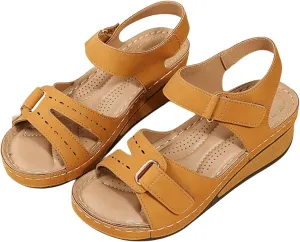 Orthopedic Wedge Sandals for Women 2025 - Fashion Wedge Sandals with Ankle Strap Comfortable Outdoor Shoes Beach Boho Vacation Platform Sandal