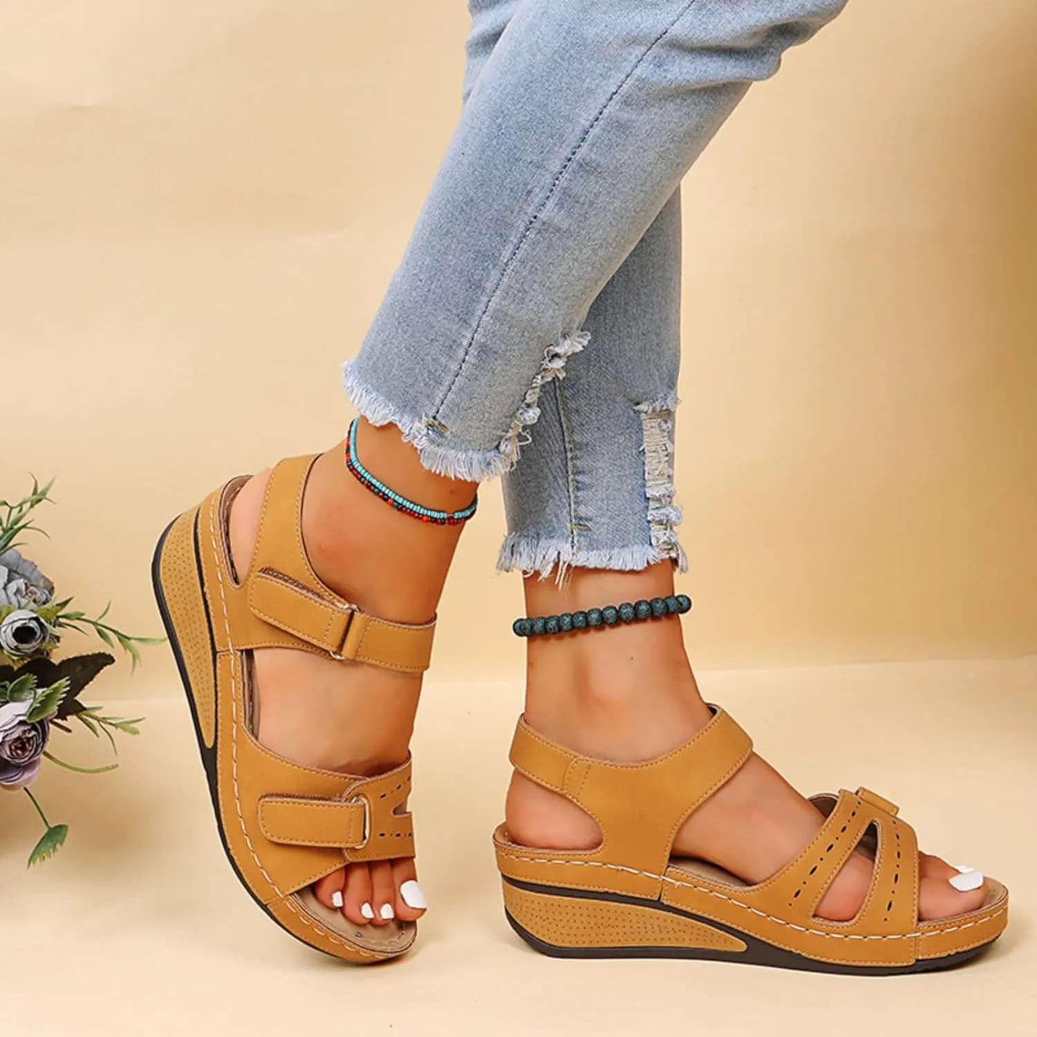 Orthopedic Wedge Sandals for Women 2025 - Fashion Wedge Sandals with Ankle Strap Comfortable Outdoor Shoes Beach Boho Vacation Platform Sandal