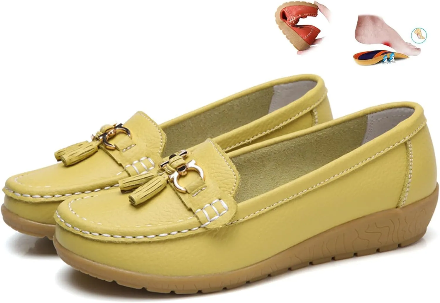 Orthopedic Women Breathable Leather Loafers Slip On Comfortable Walking Shoes for Work Casual Wear with Arch