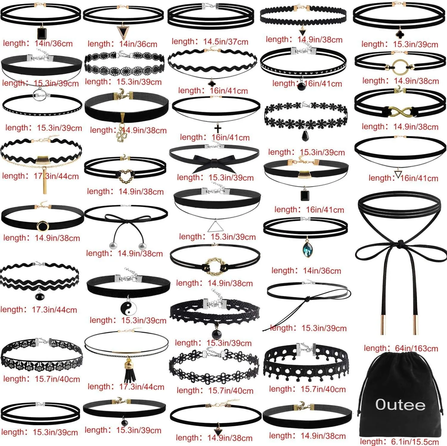 Outee 42 Pcs Choker Necklaces for Women Black Choker Set Tattoo Choker Necklace Classical Velvet Chokers