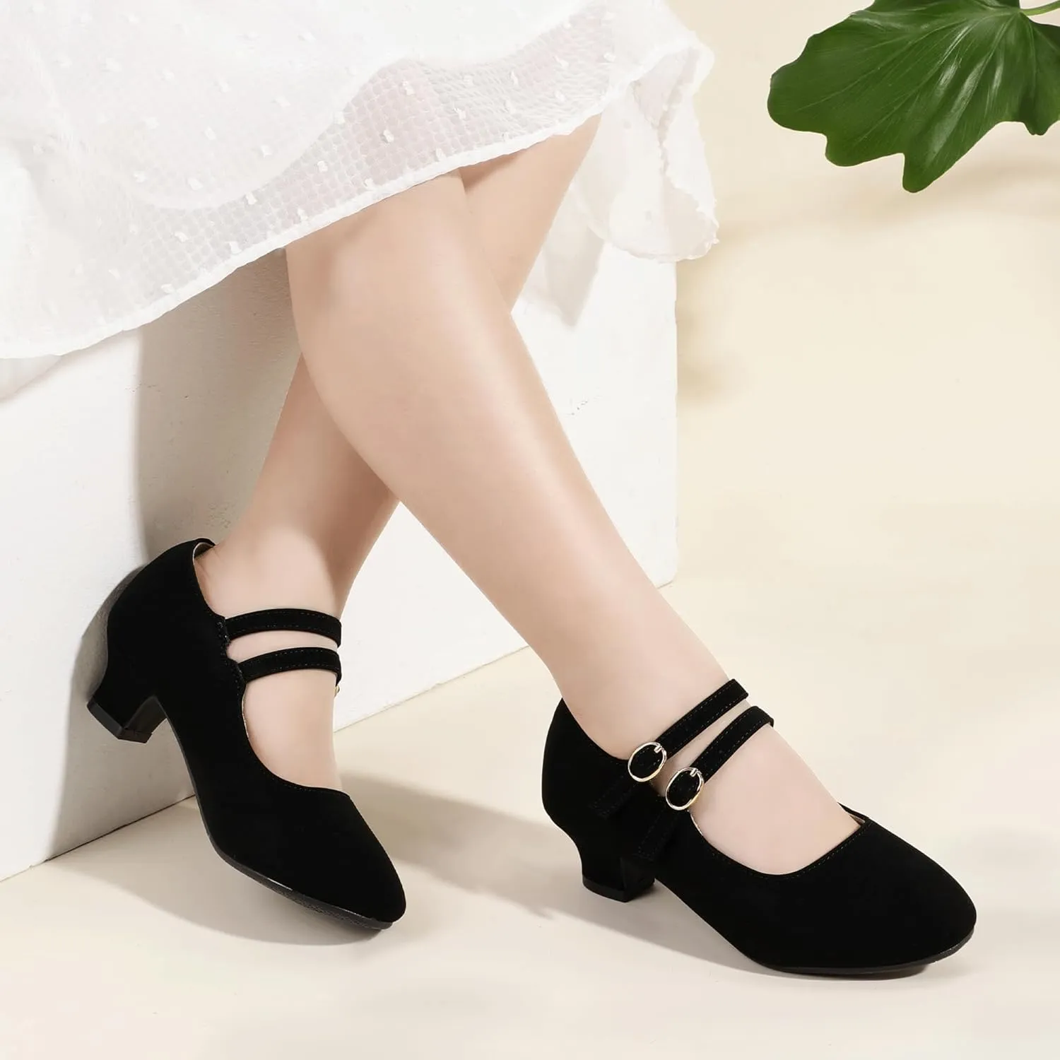 PANDANINJIA Christy Girls Heels Dress Shoes Mary Jane Rhinestone Bows Pumps Low Heel Princess Flower Wedding Party for Toddler Little Kid