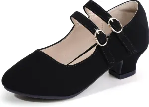 PANDANINJIA Christy Girls Heels Dress Shoes Mary Jane Rhinestone Bows Pumps Low Heel Princess Flower Wedding Party for Toddler Little Kid