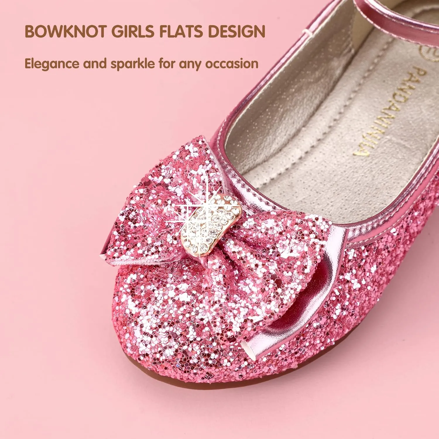 PANDANINJIA Girls Dress Shoes, Girls Flats Mary Jane Princess Shoes Wedding Party School Flower Ballet Shoes for Girls Kids Toddler