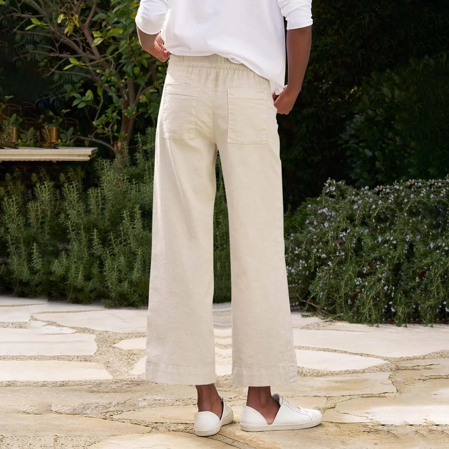 Pants for Women Wide Leg Loose High Rise Beach Baggy Pants 2025 Button Cropped Summer Pocket Solid Trouser Resort Wear
