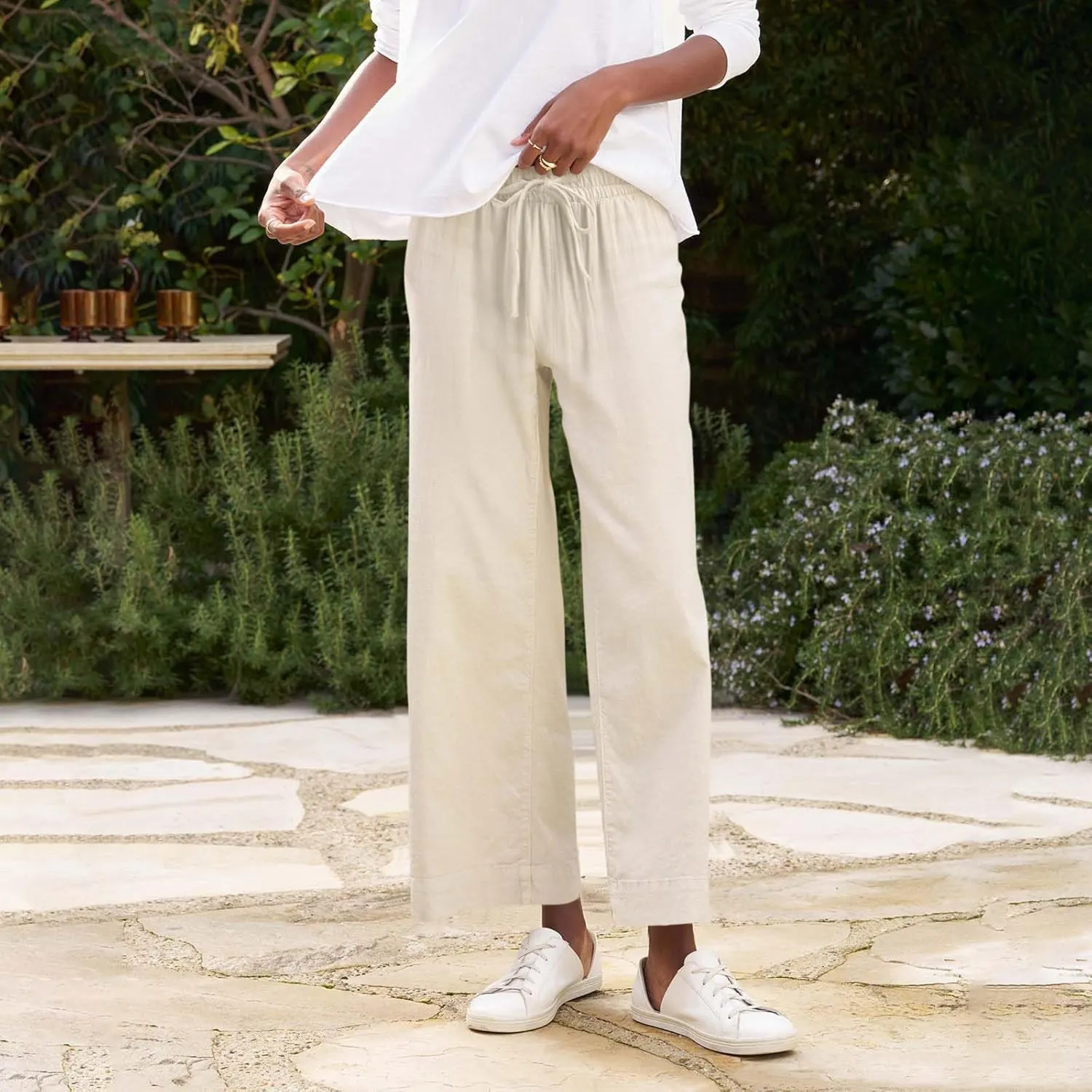 Pants for Women Wide Leg Loose High Rise Beach Baggy Pants 2025 Button Cropped Summer Pocket Solid Trouser Resort Wear