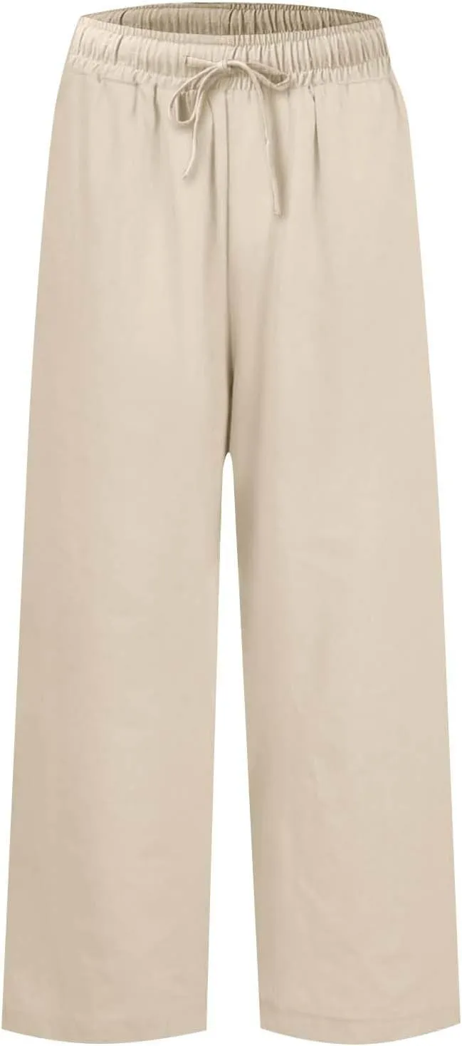 Pants for Women Wide Leg Loose High Rise Beach Baggy Pants 2025 Button Cropped Summer Pocket Solid Trouser Resort Wear