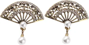 PartyKindom 2pcs Vintage Fan Shape Brooch Zinc Alloy Crystal Rhinestones for Wedding Banquets