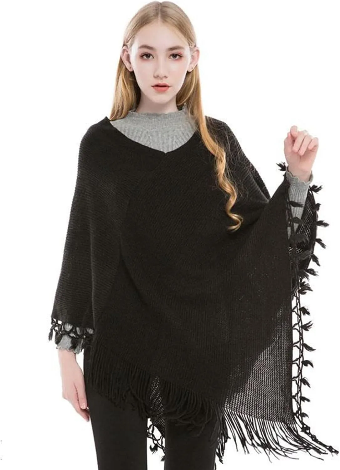 Pashmina Shawls and Wraps Winter Warm Soft Scarf for Women Fringed Edges Long Shawl Sweater Pullover Cape