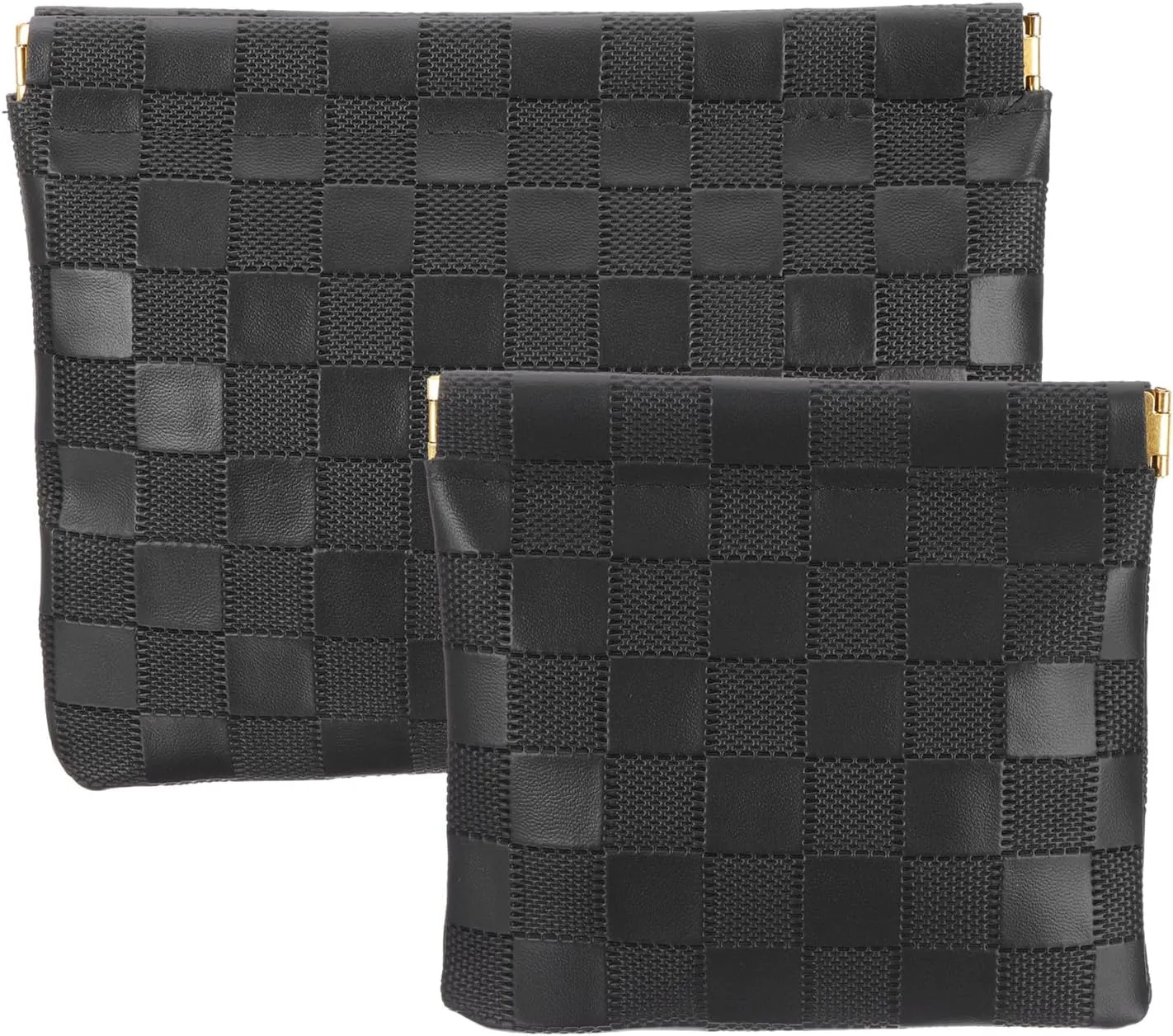 PATIKIL Small Snap Closure Pouches for Purse, 2 Sizes Mini Waterproof Leather Checkered Makeup Bag Portable No Zipper Self-Closing Travel Pocket Organizer Pouch Cosmetic Bag, Black