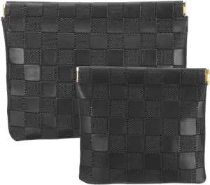 PATIKIL Small Snap Closure Pouches for Purse, 2 Sizes Mini Waterproof Leather Checkered Makeup Bag Portable No Zipper Self-Closing Travel Pocket Organizer Pouch Cosmetic Bag, Black