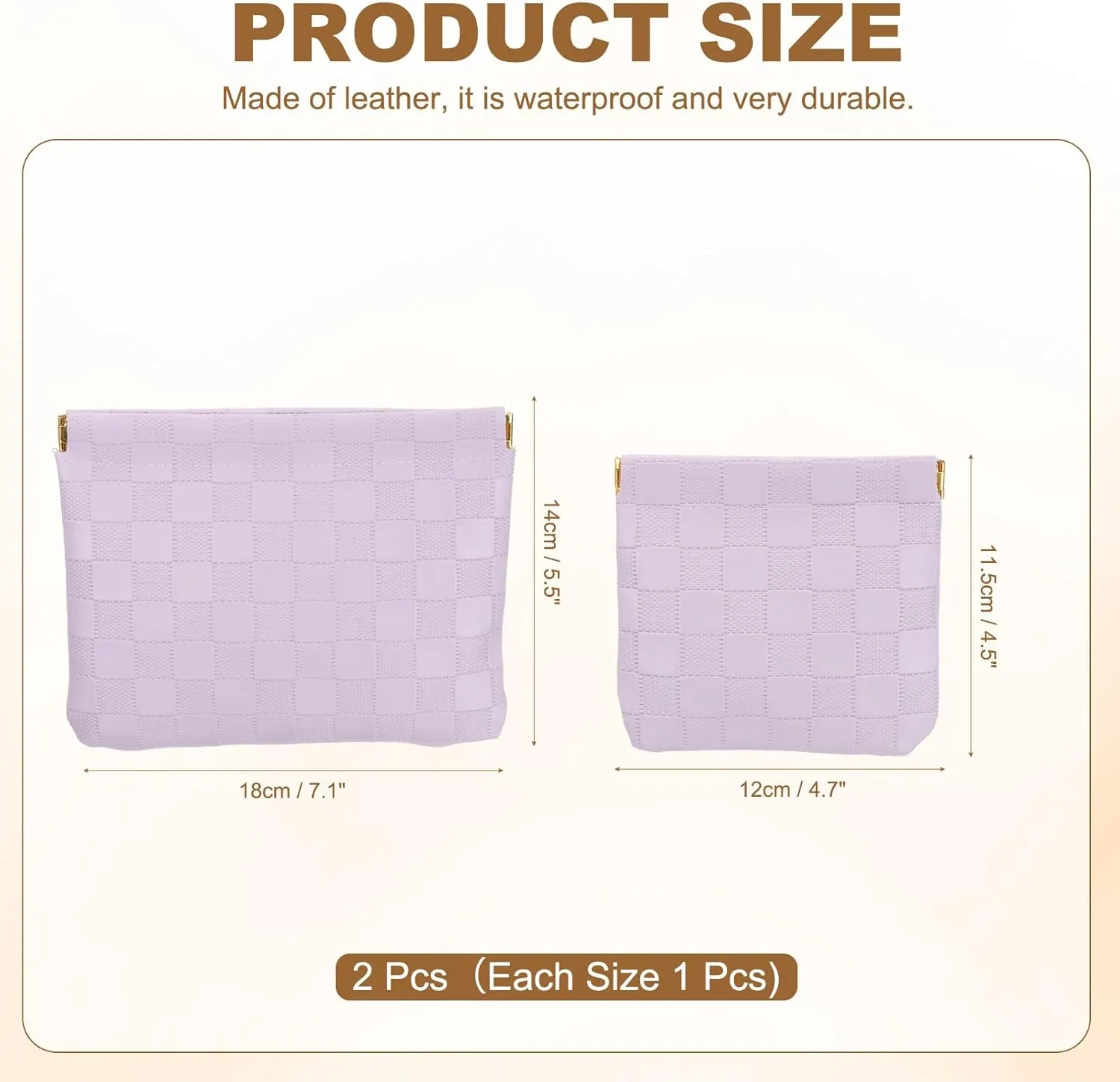 PATIKIL Small Snap Closure Pouches for Purse, 2 Sizes Mini Waterproof Leather Checkered Makeup Bag Portable No Zipper Self-Closing Travel Pocket Organizer Pouch Cosmetic Bag, Purple