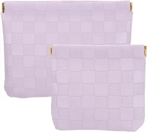 PATIKIL Small Snap Closure Pouches for Purse, 2 Sizes Mini Waterproof Leather Checkered Makeup Bag Portable No Zipper Self-Closing Travel Pocket Organizer Pouch Cosmetic Bag, Purple