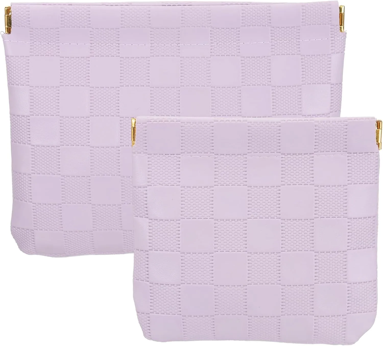 PATIKIL Small Snap Closure Pouches for Purse, 2 Sizes Mini Waterproof Leather Checkered Makeup Bag Portable No Zipper Self-Closing Travel Pocket Organizer Pouch Cosmetic Bag, Purple