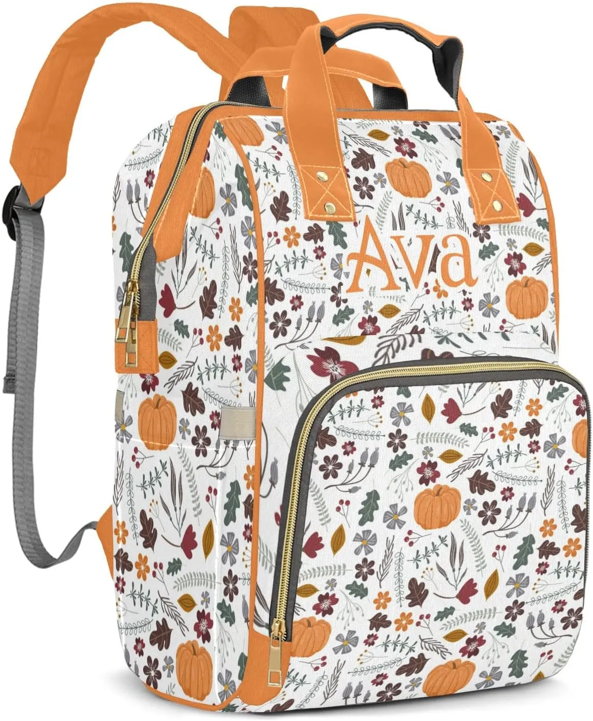 Personalized Pumpkin Thanksgiving Diaper Bag Shoulder Backpacks with Name Nursing Bags for Boys Girls