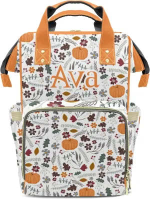 Personalized Pumpkin Thanksgiving Diaper Bag Shoulder Backpacks with Name Nursing Bags for Boys Girls