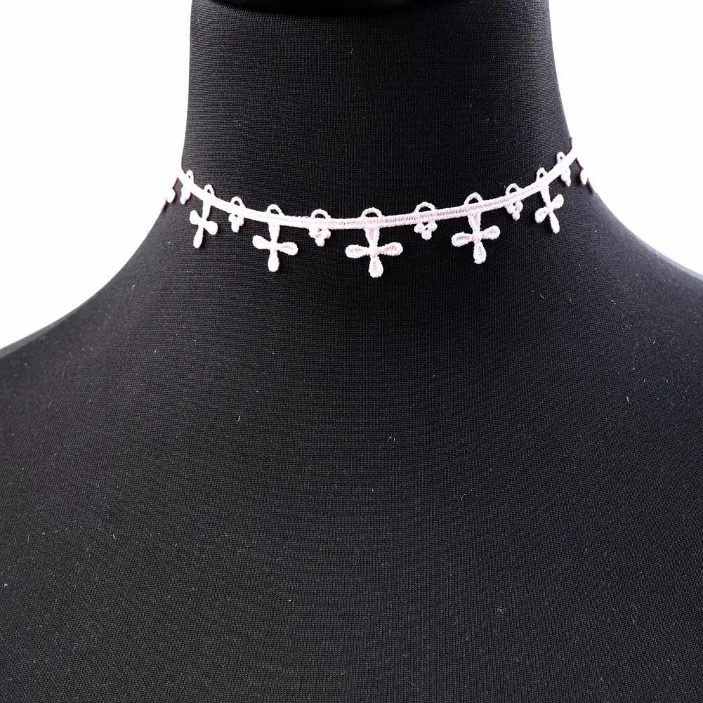 Pink Lace Choker Necklace Set, 10 Pieces