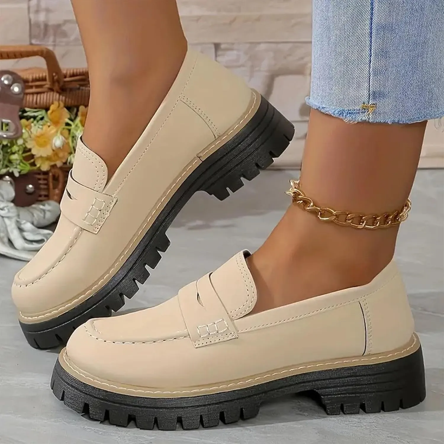 Platform Loafers for Women Chunky Penny Loafer Lug Sole Comfort Slip On Work Office Business Casual Dress Shoes 2025