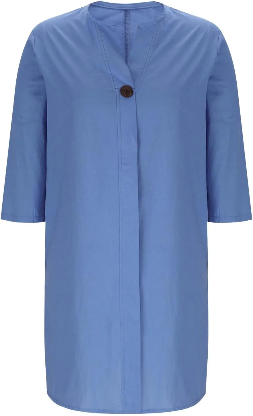 Plus Size Dresses for Curvy Women Casual V Neck 3/4 Sleeve Midi Dress Loose Fit Side Slit T-Shirt Dress with Buttons