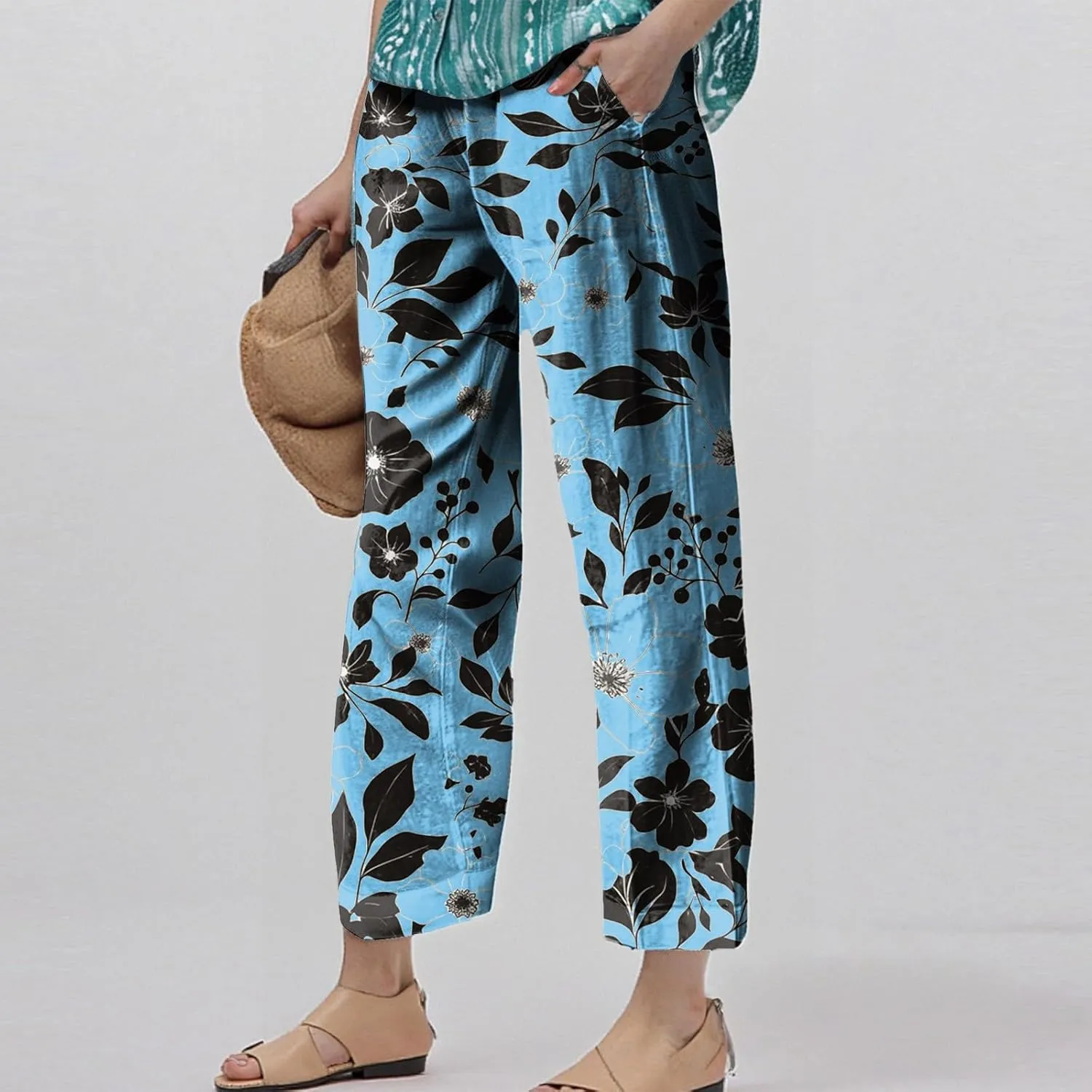 Plus Size Pants for Women Baggy Trendy Summer Relaxed Fit 2025 Palazzo Casual High Waist Trousers