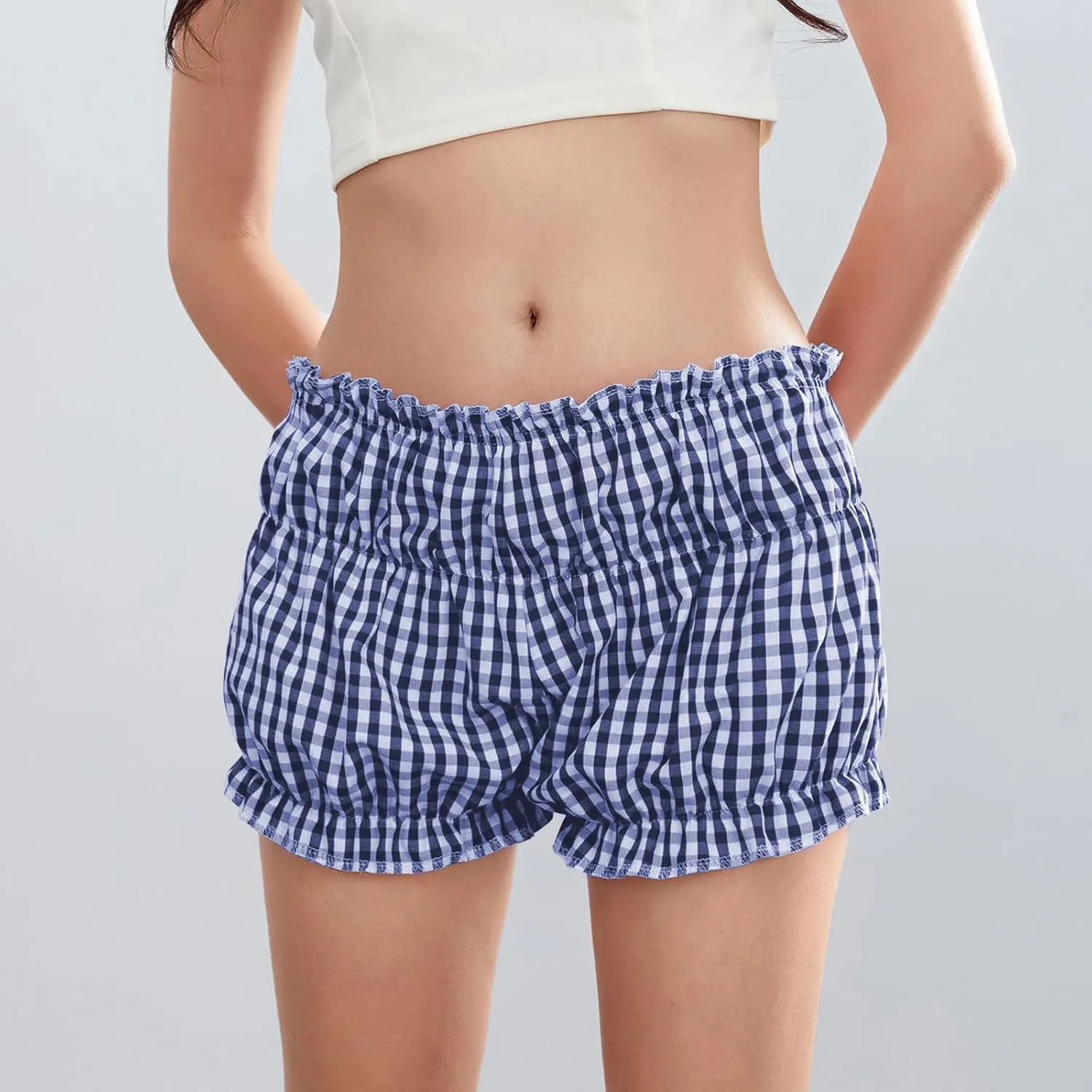 POHADON Women's Plaid Layered Ruffle Shorts Cute Lolita Shorts Mini Casual Pajama Shorts Y2k Gingham Boxer Lounge Shorts
