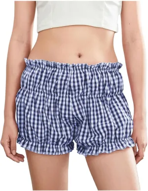 POHADON Women's Plaid Layered Ruffle Shorts Cute Lolita Shorts Mini Casual Pajama Shorts Y2k Gingham Boxer Lounge Shorts