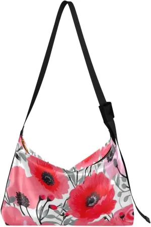 Poppy Flowers Doodle Red Tote Bag for Women Large Hobo Bags Leather Crossbody Bags Tote Purse with Adjustable Strap for Travel Men