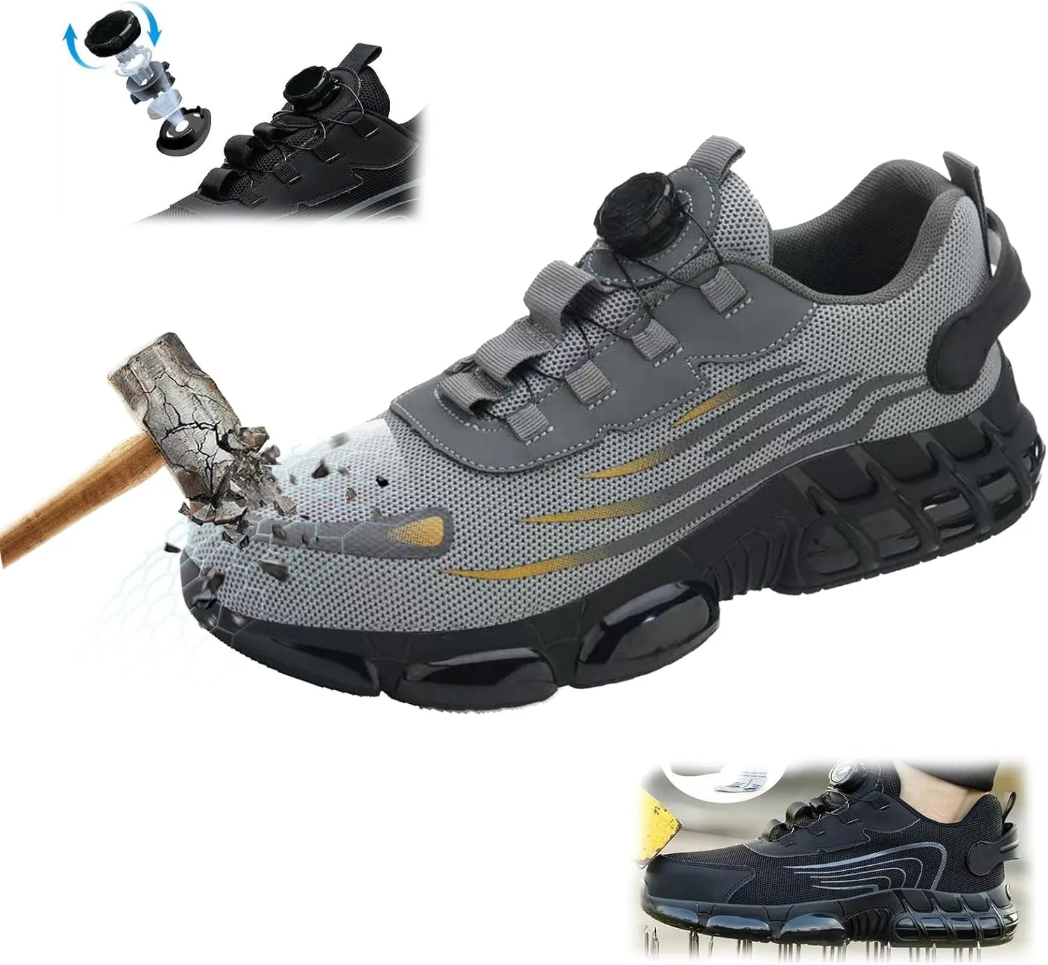 Prestivos Shoes, Steel Toe Safety Work Shoes,Anti-Slip Lightweight Puncture Proof Steel Toe Sneakes, Comfortable Smash Stab Resistant Air Cushion