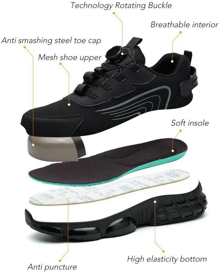 Prestivos Shoes, Steel Toe Safety Work Shoes,Anti-Slip Lightweight Puncture Proof Steel Toe Sneakes, Comfortable Smash Stab Resistant Air Cushion