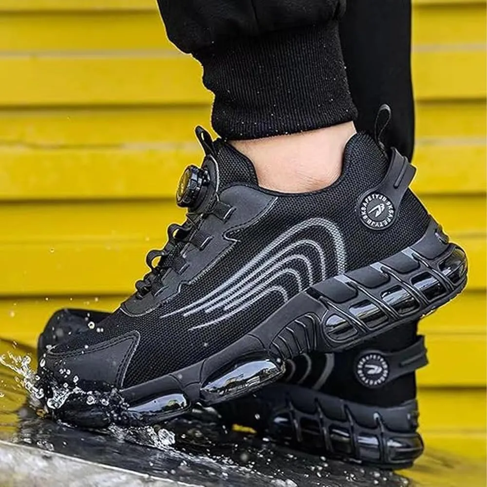 Prestivos Steel Toe Shoes: Men's Work Shoes, Anti-Slip, Puncture-Resistant, Steel Toe, Air Cushion, Black, Gray