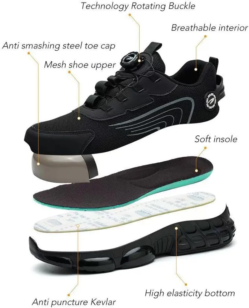 Prestivos Steel Toe Shoes: Men's Work Shoes, Anti-Slip, Puncture-Resistant, Steel Toe, Air Cushion, Black, Gray