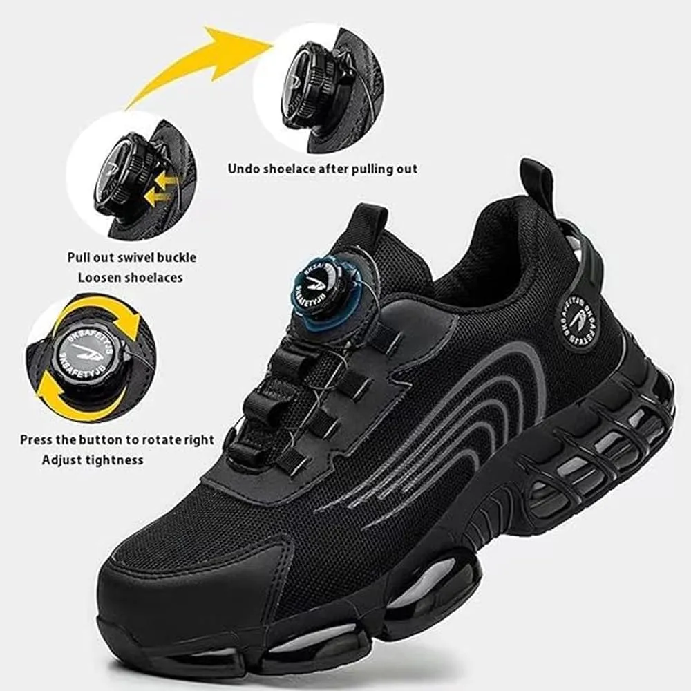 Prestivos Steel Toe Shoes: Men's Work Shoes, Anti-Slip, Puncture-Resistant, Steel Toe, Air Cushion, Black, Gray
