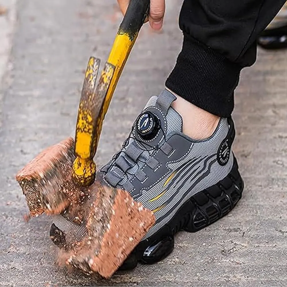 Prestivos Steel Toe Shoes: Men's Work Shoes, Anti-Slip, Puncture-Resistant, Steel Toe, Air Cushion, Black, Gray