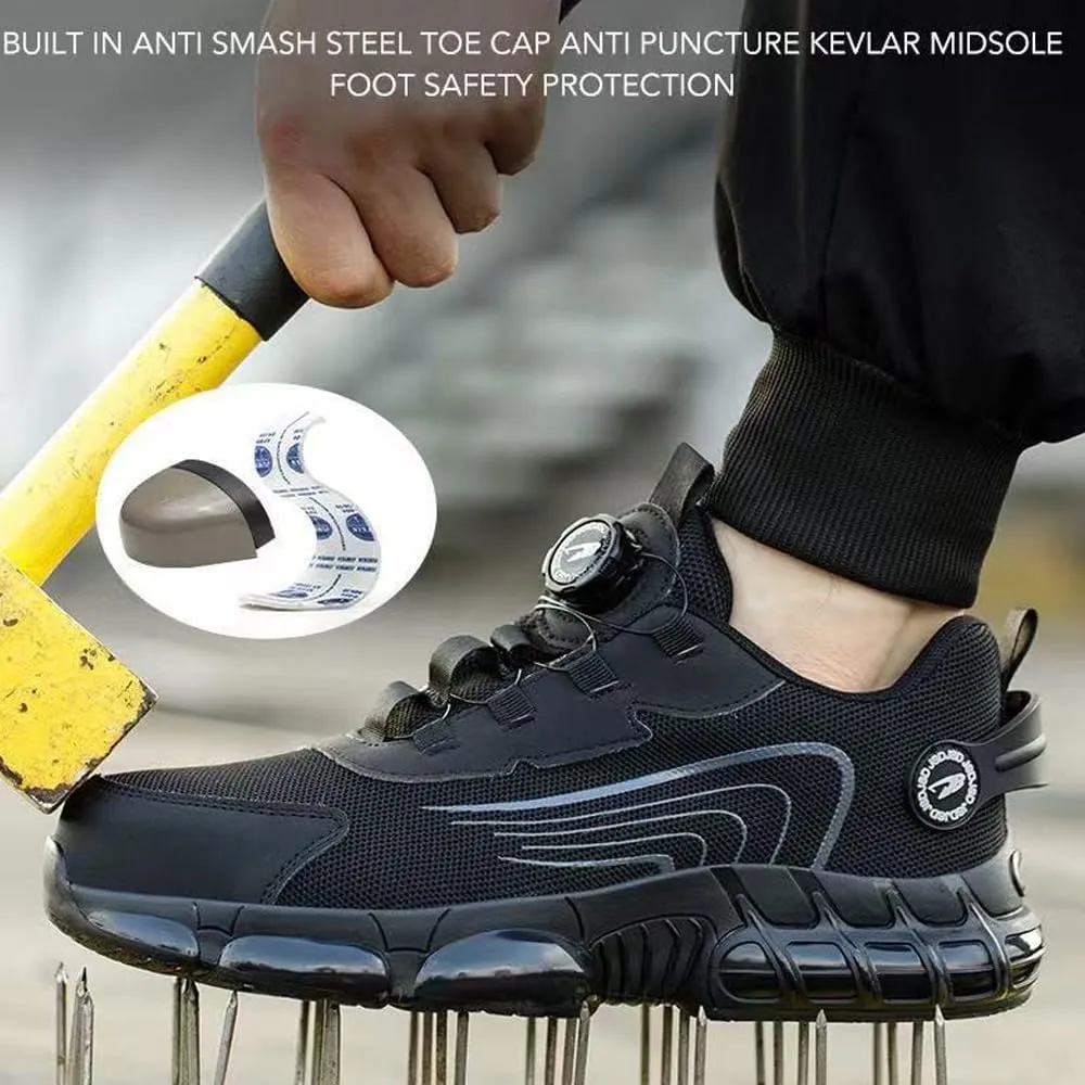 Prestivos Steel Toe Shoes: Men's Work Shoes, Anti-Slip, Puncture-Resistant, Steel Toe, Air Cushion, Black, Gray