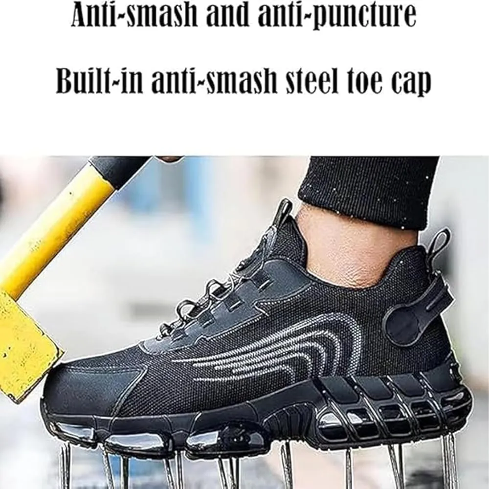 Prestivos Steel Toe Shoes: Men's Work Shoes, Anti-Slip, Puncture-Resistant, Steel Toe, Air Cushion, Black, Gray