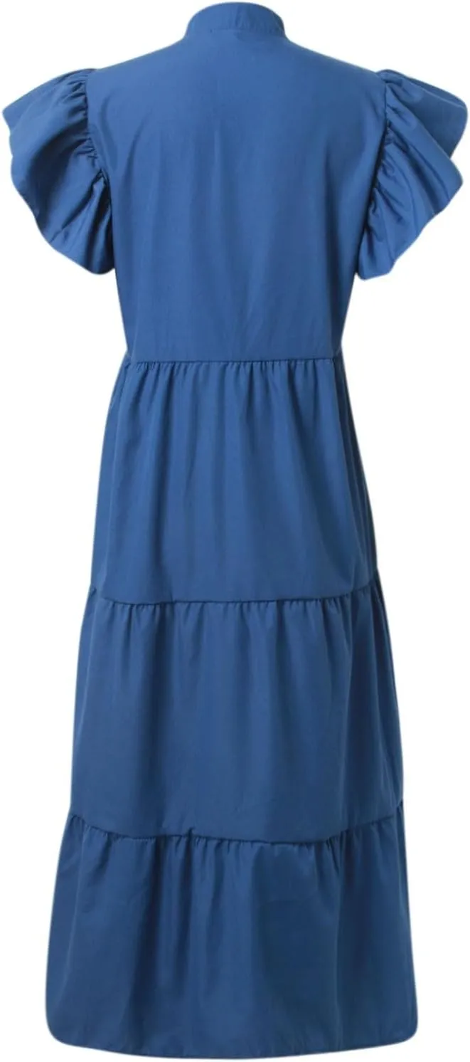 PTOLOCIF Women Fashion Solid V Neck Short Sexy Short Sleeve Casual Loose Long Dress V Dress