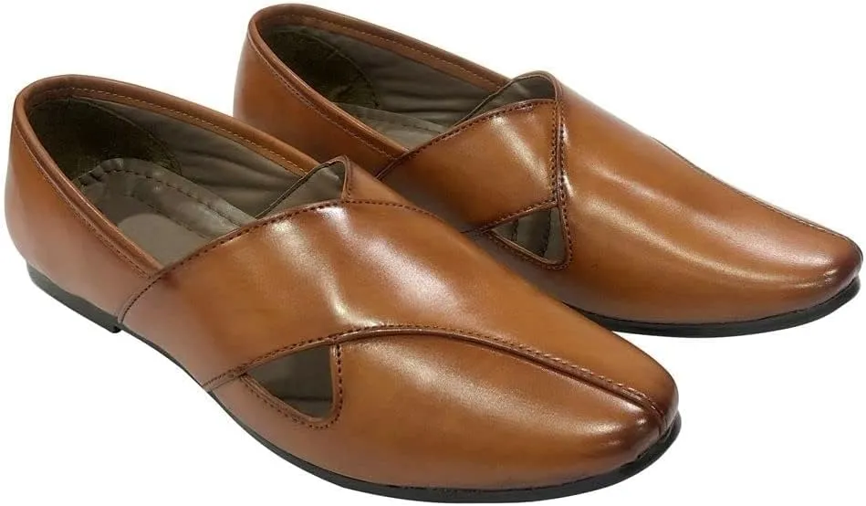 Punajbi Jutti for Men Sherwani Jutti Groom Shoes Tan Indian Shoes Breathable Loafers